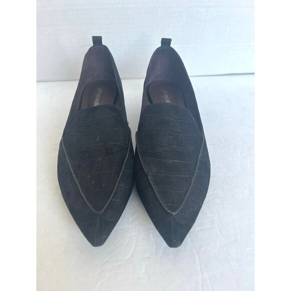 Jeffrey Campbell Black Suede Croc Viona Pointy Toe Round Sculpted Heel Shoes 9.5 - Picture 3 of 12